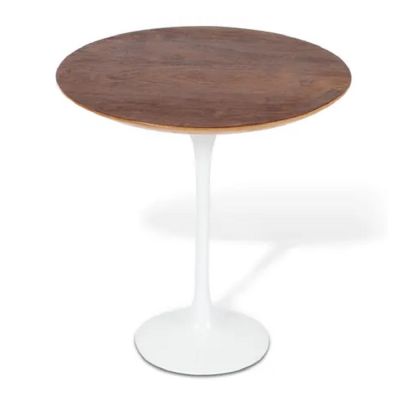 Mesa Lateral Saarinen redonda 51cm Madeira Freijo base Branca