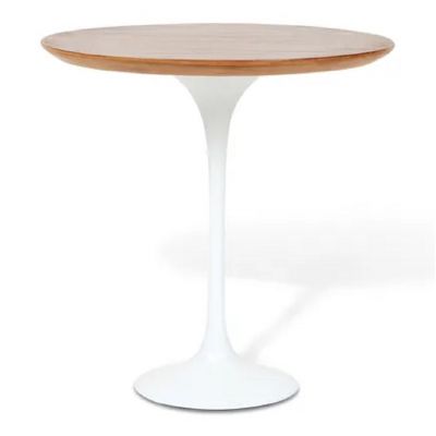 Mesa Lateral Saarinen redonda 51cm Madeira Freijo base Branca