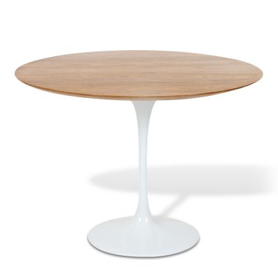 Mesa de jantar Tulipa Saarinen Redonda 107cm 4 lugares Madeira Freijo base Branca