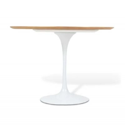 Mesa de jantar Tulipa Saarinen Redonda 107cm 4 lugares Madeira Freijo base Branca