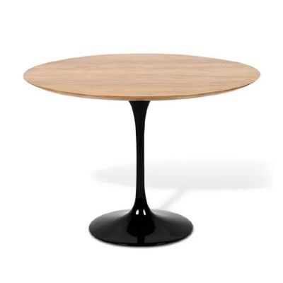 Mesa de jantar Tulipa Saarinen Redonda 150cm de 8 a 10 lugares Madeira Freijo base Preta