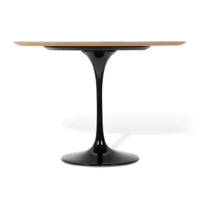 Mesa de jantar Tulipa Saarinen Redonda 150cm de 8 a 10 lugares Madeira Freijo base Preta