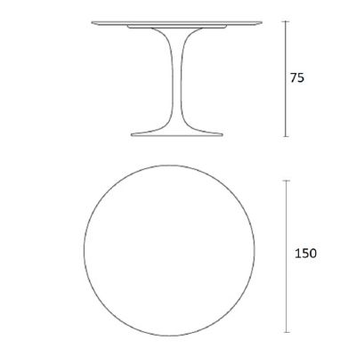 Mesa de jantar Tulipa Saarinen Redonda 150cm de 8 a 10 lugares Madeira Freijo base Preta