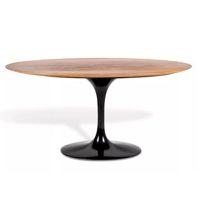 Mesa de jantar Tulipa Saarinen Oval 137x244cm de 8 a 10 lugares Madeira Imbuia base Preta