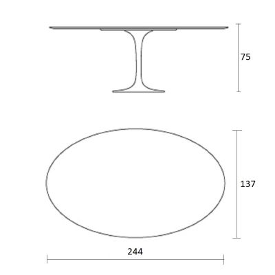 Mesa de jantar Tulipa Saarinen Oval 137x244cm de 8 a 10 lugares Madeira Imbuia base Preta