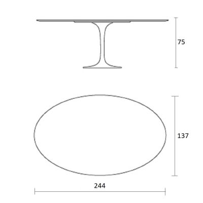 Mesa de jantar Tulipa Saarinen Oval 137x244cm de 8 a 10 lugares mrmore Carrara base Branca