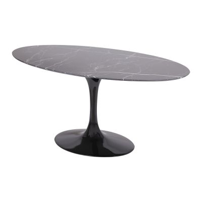 Mesa de jantar Tulipa Saarinen Oval 122x235cm de 6 a 8 lugares mrmore Nero Marquina base Preta