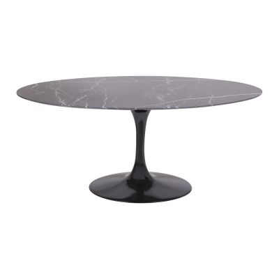 Mesa de jantar Tulipa Saarinen Oval 122x235cm de 6 a 8 lugares mrmore Nero Marquina base Preta