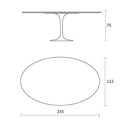 Mesa de jantar Tulipa Saarinen Oval 122x235cm de 6 a 8 lugares mrmore Nero Marquina base Preta