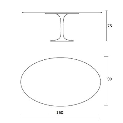 Mesa de jantar Tulipa Saarinen Oval 90x160cm de 4 a 6 lugares mrmore Nanoglass base Branca