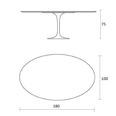 Mesa de jantar Tulipa Saarinen Oval 100x180cm de 4 a 6 lugares mrmore Imperial base Preta