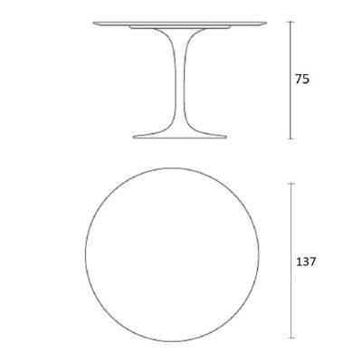 Mesa de jantar Tulipa Saarinen Redonda 137cm de 4 a 6 lugares mrmore Imperial base Preta