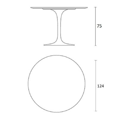 Mesa de jantar Tulipa Saarinen Redonda 124cm 6 lugares mrmore Sao Gabriel base Preta