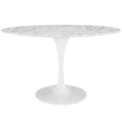 Mesa de jantar Tulipa Saarinen Redonda 124cm 6 lugares mmore Venato base Branca