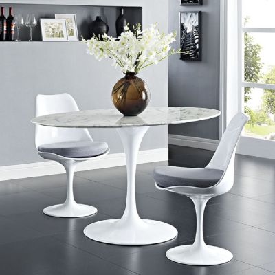 Mesa de jantar Tulipa Saarinen Redonda 124cm 6 lugares mmore Venato base Branca