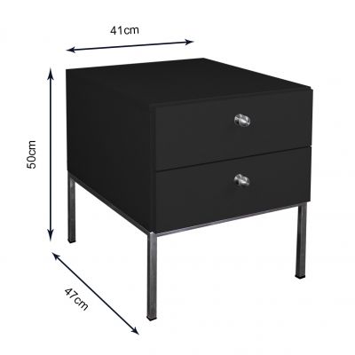 Mesa de cabeceira para quarto com 2 gavetas Preto  41cm