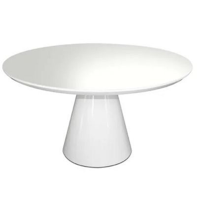 Mesa Jantar Cone de 4 a 6 Cadeiras Madeira Laqueada Branca Redonda 137cm base Preta