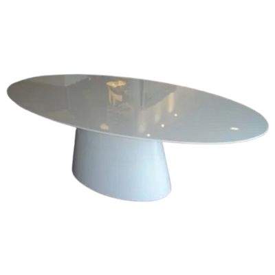 Mesa Jantar Cone de 4 a 6 Cadeiras Madeira Laqueada Branca Oval 90x160cm base branca