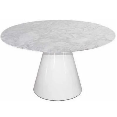 Mesa Jantar Cone para 6 cadeiras Carrara Redonda 124cm base branca