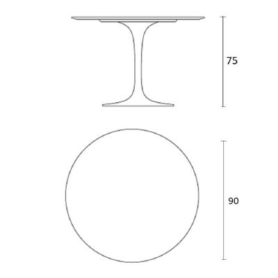 Mesa de jantar Tulipa Saarinen Redonda 90cm 3 lugares mrmore Sao Gabriel base Preta