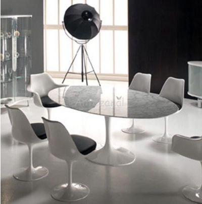 MESA SAARINEN TULIPA JANTAR OVAL (90X160x73cm) MRMORES E MADEIRA