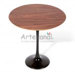 Mesa Lateral Saarinen redonda 51cm Madeira Imbuia base Preta