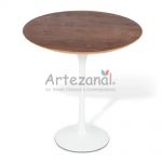 Mesa Lateral Saarinen redonda 51cm Madeira Freijo base Branca