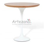 Mesa Lateral Saarinen redonda 51cm Madeira Freijo base Branca