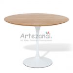 Mesa de jantar Tulipa Saarinen Redonda 107cm 4 lugares Madeira Freijo base Branca