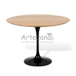 Mesa de jantar Tulipa Saarinen Redonda 150cm de 8 a 10 lugares Madeira Freijo base Preta