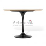 Mesa de jantar Tulipa Saarinen Redonda 150cm de 8 a 10 lugares Madeira Freijo base Preta