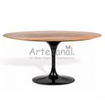 Mesa de jantar Tulipa Saarinen Oval 137x244cm de 8 a 10 lugares Madeira Imbuia base Preta