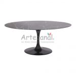 Mesa de jantar Tulipa Saarinen Oval 122x235cm de 6 a 8 lugares mrmore Nero Marquina base Preta