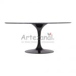 Mesa de jantar Tulipa Saarinen Oval 122x235cm de 6 a 8 lugares mrmore Nero Marquina base Preta