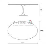 Mesa de jantar Tulipa Saarinen  Oval 122x198cm de 6 a 8 lugares mrmore Nanoglass base Branca