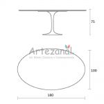 Mesa de jantar Tulipa Saarinen Oval 100x180cm de 4 a 6 lugares mrmore Imperial base Preta