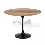 Mesa de jantar Tulipa Saarinen Redonda 137cm de 4 a 6 lugares Madeira Imbuia base Preta