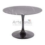 Mesa de jantar Tulipa Saarinen Redonda 124cm 6 lugares mmore Nero Marquina base Preta