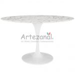 Mesa de jantar Tulipa Saarinen Redonda 124cm 6 lugares mmore Venato base Branca