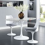 Mesa de jantar Tulipa Saarinen Redonda 124cm 6 lugares mmore Venato base Branca