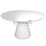 Mesa Jantar Cone de 4 a 6 Cadeiras Madeira Laqueada Branca Redonda 137cm base Preta