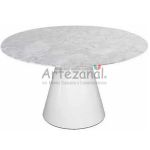 Mesa Jantar Cone para 6 cadeiras Carrara Redonda 124cm base branca