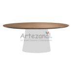 Mesa Jantar Cone de 6 a 8 Cadeiras Madeira Imb.Oval 122x235cm  base Branca